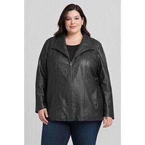 Wilsons Leather Black Moto Jacket Plus Size 3X Zip Front Genuine Leather 90s